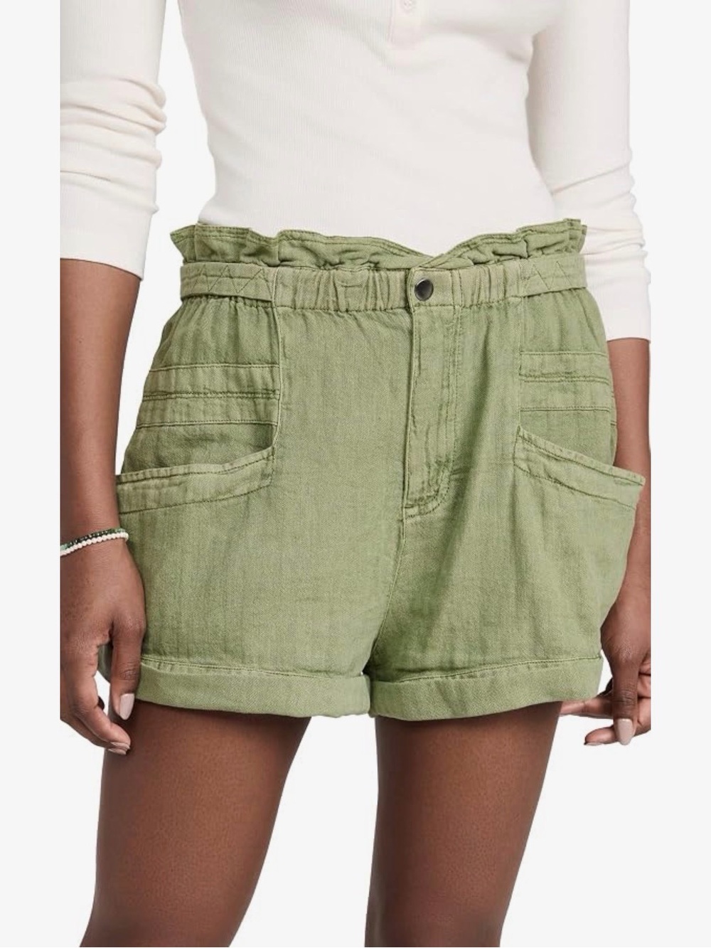 Free People High-Waist Paperbag Utility Shorts in Olive